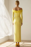 Light Yellow Off the Shoulder Sheath Long Formal Dress with Sleeves
