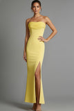 Yellow Mermaid Strapless Long Formal Dress with Slit
