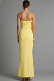 Yellow Mermaid Strapless Long Formal Dress with Slit