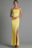 Yellow Mermaid Strapless Long Formal Dress with Slit