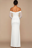 White Off the Shoulder Long Formal Dress with Sleeves