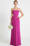 Fuchsia Sheath Ruched Long Corset Bridesmaid Dress