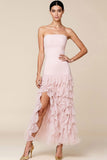 Light Pink Strapless Chiffon Long Bridesmaid Dress with Slit