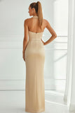 Champagne Satin Mermaid Halter Neck Long Bridesmaid Dress