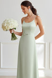 Dusty Sage Sheath Satin Long Bridesmaid Dress
