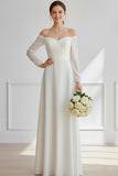 White Off the Shoulder Chiffon Long Wedding Reception Dress
