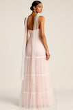 Light Pink Tulle Neck Scarf Sweetheart Long Bridesmaid Dress