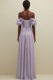 Light Green Off the Shoulder Tulle Backless Long Bridesmaid Dress