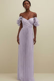 Light Green Off the Shoulder Tulle Backless Long Bridesmaid Dress
