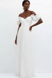 Light Green Off the Shoulder Tulle Backless Long Bridesmaid Dress