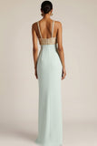 Light Green Mermaid Satin Ruched Long Bridesmaid Dress