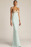 Light Green Mermaid Satin Ruched Long Bridesmaid Dress