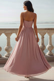Vintage Rose Chiffon Spaghetti Straps Maxi Bridesmaid Dress