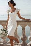 White Bodycon Short Bridal Shower Dress with Ruffles
