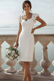 White Bodycon Short Bridal Shower Dress with Ruffles
