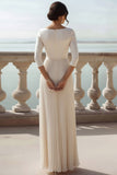 Ivory Scoop Neck Pleated Long Wedding Reception Dress with Sleeves