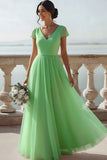 White V-Neck A-Line Chiffon Long Wedding Reception Dress