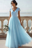 White V-Neck A-Line Chiffon Long Wedding Reception Dress