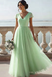 White V-Neck A-Line Chiffon Long Wedding Reception Dress