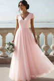 White V-Neck A-Line Chiffon Long Wedding Reception Dress