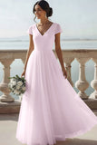 White V-Neck A-Line Chiffon Long Wedding Reception Dress
