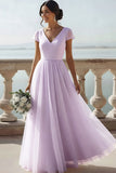 White V-Neck A-Line Chiffon Long Wedding Reception Dress