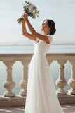 White V-Neck A-Line Chiffon Long Wedding Reception Dress