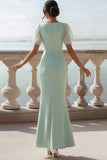 Sunset V-Neck Puff Sleeves Mermaid Long Wedding Guest Dress