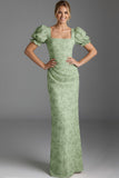Floral Green Square Neck Ruched Mermaid Long Bridesmaid Dress