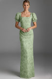 Floral Green Square Neck Ruched Mermaid Long Bridesmaid Dress