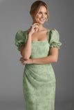 Floral Green Square Neck Ruched Mermaid Long Bridesmaid Dress