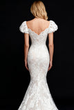 White Mermaid Long Lace Engagement Dress with Sleeves