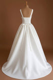 White Thick Straps Princess Long Wedding Dress