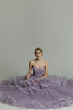 Lilac A-Line Tiered Tulle Long Prom Dress