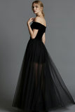 Black Velvet A Line Long Holiday Party Dress with Tulle