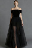 Black Velvet A Line Long Holiday Party Dress with Tulle