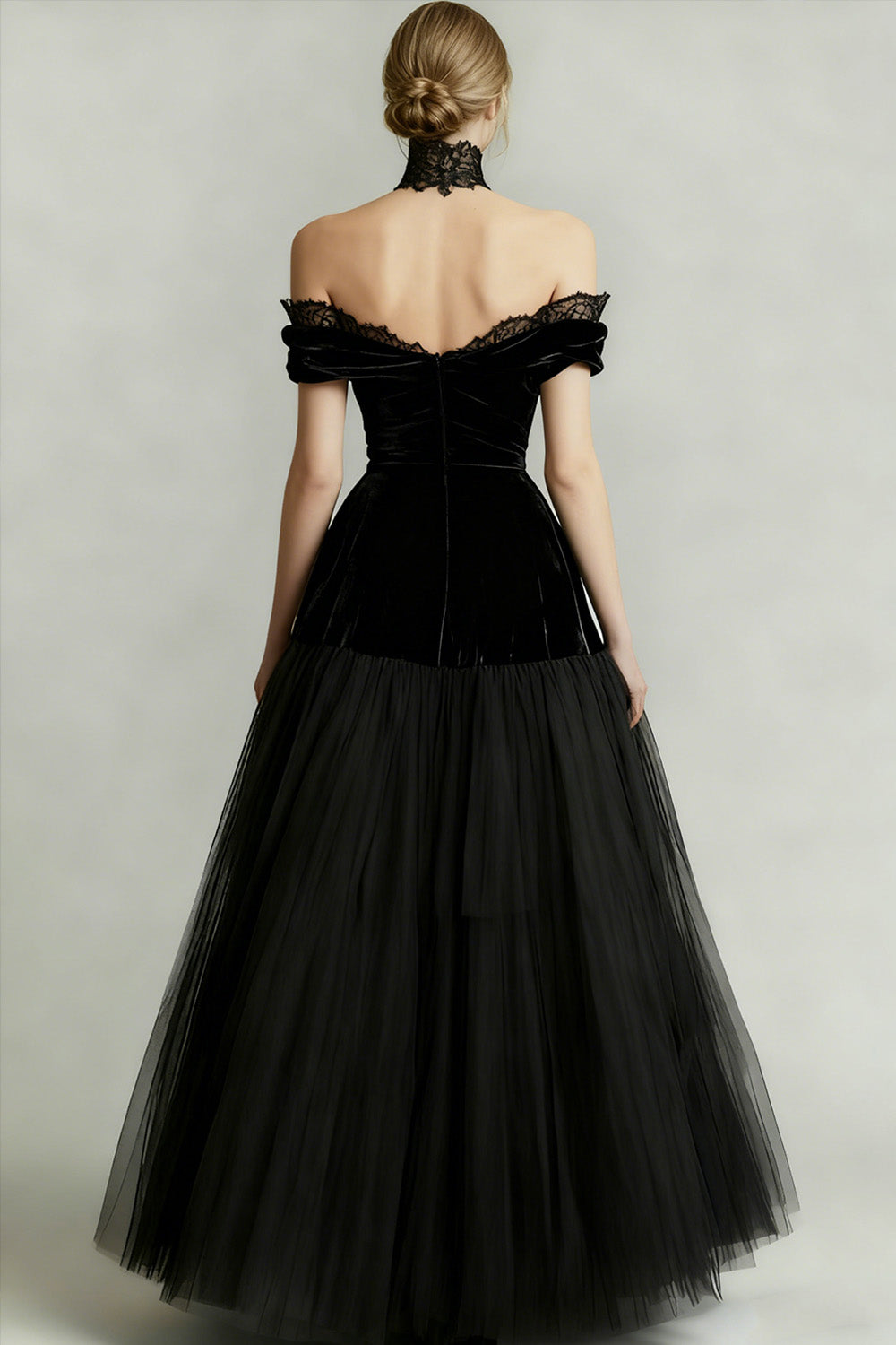 Black A-Line Tulle Long Prom Dress with Lace Black A-Line Tulle Long Prom Dress with Lace
