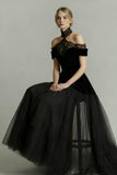 Black A-Line Tulle Long Prom Dress with Lace