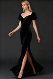 Black Mermaid Velvet Long Formal Dress with Slit