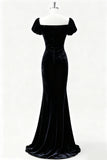 Black Mermaid Velvet Long Formal Dress with Slit