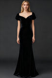 Black Mermaid Velvet Long Formal Dress with Slit