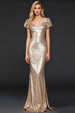Champagne Mermaid Long Sequin Holiday Party Dress