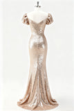 Champagne Mermaid Long Sequin Holiday Party Dress