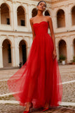 Red A-Line Sweetheart Chiffon Long Prom Dress