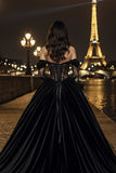 Black Princess Velvet Long Corset Prom Dress with Lace