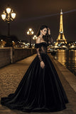 Black Princess Velvet Long Corset Prom Dress with Lace