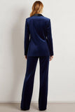 2 Piece Navy Velvet Notched Lapel Single Breasted Business Suits