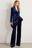 2 Piece Navy Velvet Notched Lapel Single Breasted Business Suits