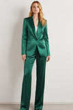2 Piece Emerald Green One Button Notched Lapel Business Suits with Sleeves