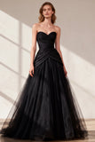 Black Sweetheart Ruched Tulle Ball Gown Prom Dress